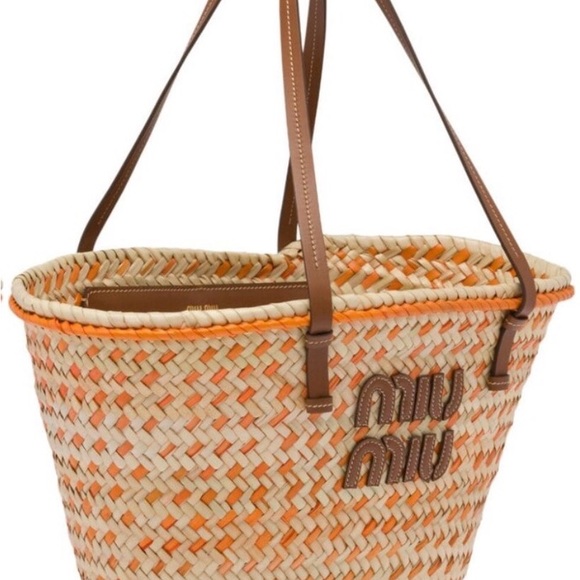 Miu Miu Basket Weave Tote in Cream and Orange - Picture 6 of 7